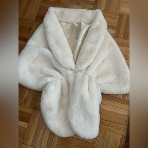 Cream Faux Fur Shawl- One Size